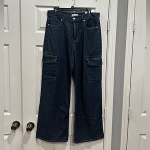 Brand new Loft High Rise Wide Leg Cargo Jeans In Dark Wash
